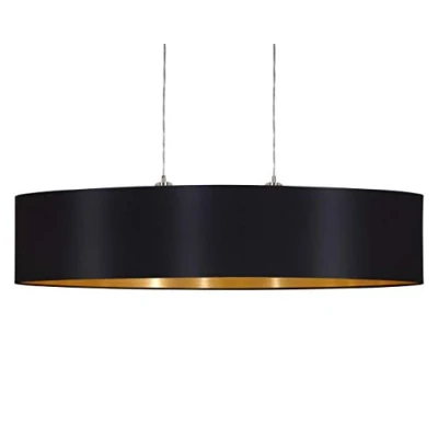 Immagine di EGLO La lampada a sospensione Maserlo, tessile due punti luce, ovale in acciaio e tessuto, nichel opaco, nero, oro, attacco E27, L 100 cm