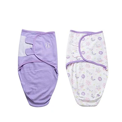 Immagine di Copertina Neonati Cotone Fasciante Swaddle Neonato Maschio e Ragazza Kit 2x Copertine Coperta Avvolgente (3 4 mesi, porpora)