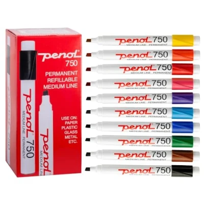 Immagine di PENOL OF SCANDINAVIA 10 pennarelli permanenti in colori assortiti Pennarello 750 con marchio Nordic Swan Ecolabel Fusto plastica cappuccio antirotolamento