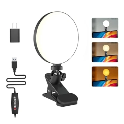 Immagine di Mojimdo Luce per videoregistrazione, 3 colori e 5 luminosità Clip video su monitor desktop, impostazione timer con spina USB webcam riunioni, videochiamate Adattore incluso