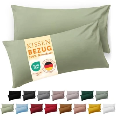 Immagine di Blumtal Federe Cuscini Divano 40x80 cm Set di Copricuscini per Divani in Microfibra a 2 Pezzi con Chiusura Busta, certificati Oeko Tex, extra morbidi e lavabili Verde Oliva