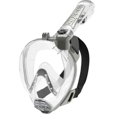 Immagine di Cressi Duke Full Face Mask, Maschera Integrale Grande Visione Snorkel Dry Con Supporto Action Cam Unisex Adulto, Trasparente/Silver, M L