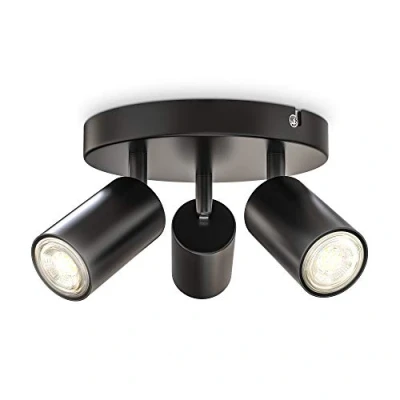 Immagine di B.K.Licht faretti da soffitto orientabili, attacco per 3 lampadine GU10 non incluse, plafoniera moderna in metallo nero opaco, diametro 19cm, lampada rotonda camera letto o salotto