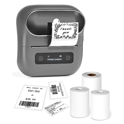 Immagine di Phomemo M220 Stampante Per Etichette, Termica Bluetooth Etichette Codici a Barre, Indirizzi, Cartelle, Supporto Smartphone e PC, Con 3 rotoli di
