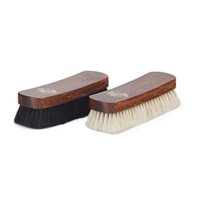 Immagine di Langer &amp; Messmer Set di 2 Spazzole per scarpe lucidatura fatte crine in’ottima cura delle (bianco/nero)
