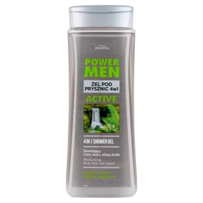 Immagine di JOANNA Power Men Active Gel Doccia per uomini 4 in 1 Contiene vitamina PP e canapa Pelle pulita rinfrescata da uomo Profumo piacevole 300 ml