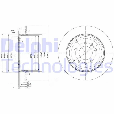 Immagine di DELPHI BG3684 Disco freno 290 10 5 pieno Oleato non trattato senza cuscinetto ruota, anello sensore ABS PEUGEOT: 607 Sedan