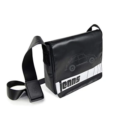 Immagine di Brisa VW Collection Volkswagen Borsa a tracolla piccola in jeans e telone da camion Maggiolino Beetle design 28 x 23 17 cm (Jeans Beetle/Nero)