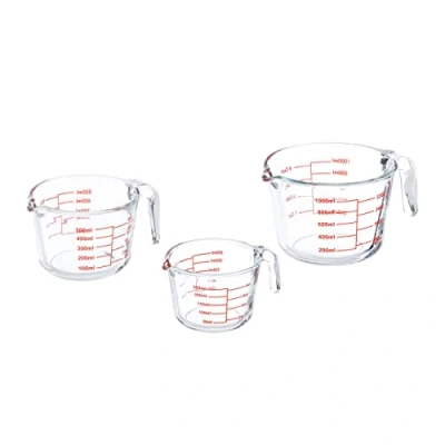 Immagine di Relaxdays Misurini in Vetro, Set da 3 Dosatori per la Cucina 250 ml 500 1 L, Bicchierino Scala Graduata, Trasparente