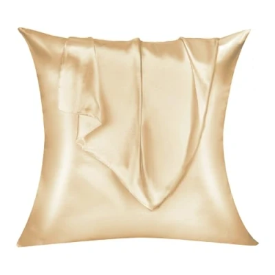Immagine di Lirex Set di 2 Federe in Raso, Decorativi Morbido Tinta Unita Quadrate Cuscini Federa Satin per Cuscino Senza Rughe Resistente Allo Sbiadimento Traspirante (Champagne, 65 x cm)