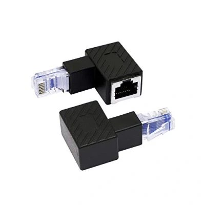 Immagine di RIIEYOCA Adattatore Ethernet ad Angolo alto, Connettore RJ45 da 90 Gradi Maschio a Femmina di rete LAN Cat6 per Computer, Laptop, Router (confezione 2) (U)