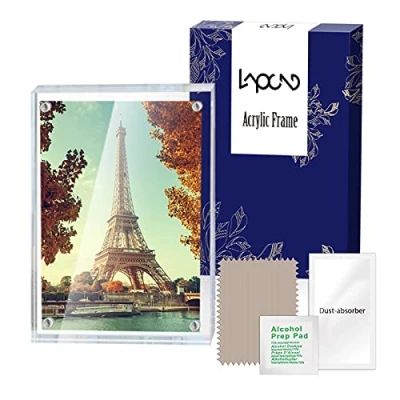 Immagine di Lapeno Acrylic Photo Frames, Magnetic Picture Frame Desktop Display with Gift Box Package 20mm Thickness Transparent for Family Home Office (3.5 * 5“)