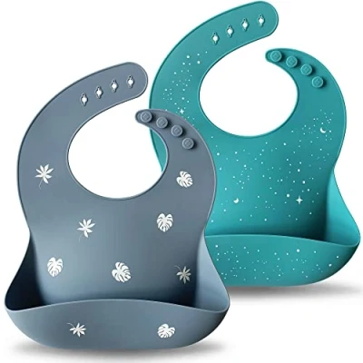 Immagine di Moonkie bavaglini in silicone per neonati Set di 2, regolabili, resistenti e morbidi, senza BPA, bambini piccoli (vento traverso/Teal)