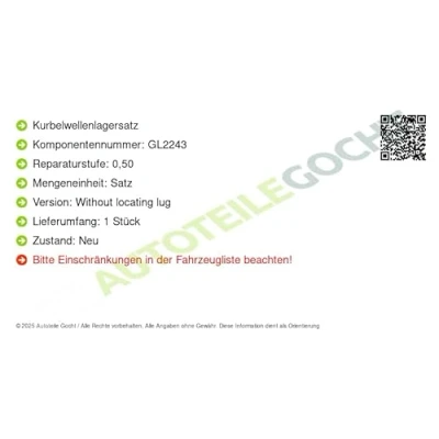 Immagine di KOLBENSCHMIDT MS 1461A 0.50 Kit cuscinetto albero a gomiti