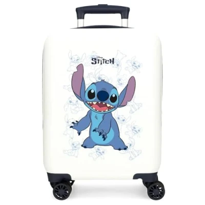 Immagine di Joumma Bags Disney Happy Stitch Valigie da Cabina, Set valigie, realizzato in ABS, materiale resistente e leggero, chiusura a combinazione laterale, bianco, Valigia