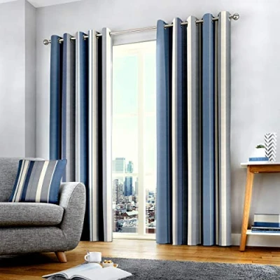 Immagine di Fusion tende con occhielli, 100% cotone, blu, larghezza x 228,6 cm goccia (229 229 cm)