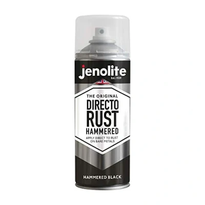 Immagine di JENOLITE Directorust Vernice spray martellata, colore nero, multi superficie, primer all in one, fondo e finitura, applicare direttamente sulla ruggine, 400 ml
