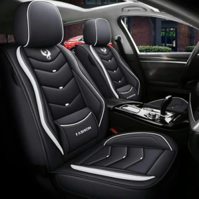 Immagine di UQABS Copri Sedili Auto per Toyota C Hr 2016 2017 2018 2019 2020 2021 2022 2023，Set completo coprisedili pelle、Universali Bianco
