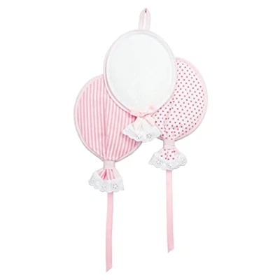 Immagine di FILET Fiocco Nascita Neonata Composto da Tre Palloncini di cui Uno con Inserto in Tela Aida Ricamare, Realizzato Cotone Imbottito Poliestere, 100% Made Italy, Colore Bianco e Rosa