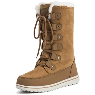 Immagine di Donna Alto Durevole Pelliccia Ecologica Inverno Pioggia La Neve Impermeabile All&#039;Aperto Vitello Stivali 7 TAN40 AYC0532