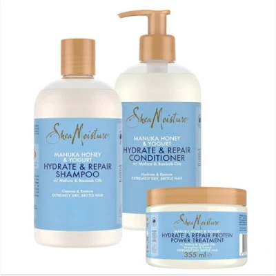 Immagine di SheaMoisture set Miele di manuka e yogurt per la cura dei capelli Shampoo 1x 384 ml, Balsamo Trattamento Proteico 355 ml