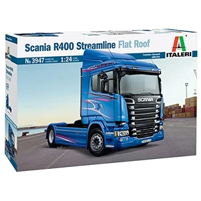 Immagine di Italeri 3947 R400 Streamline Flat Roof Scala 1:24, modellismo, Model Kit, Camion Scania Modello in Plastica da Assemblare e Pitturare, Colore Blu, 3947S
