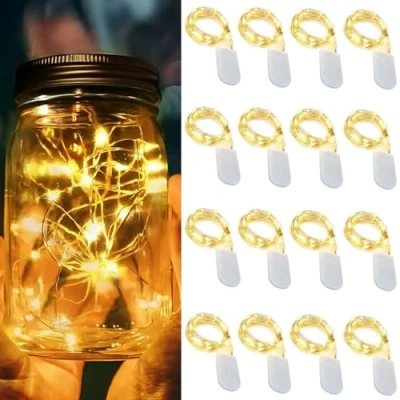 Immagine di Stringa Luci LED a Batteria,16pcs 1M 10 Lampada Fili di Rame Impermeabile Micro Catena Luminos per Interni e Esterni, Natalizi, Feste, Matrimonio, Casa, Giardino Decorazione (16pcs Bianco caldo)