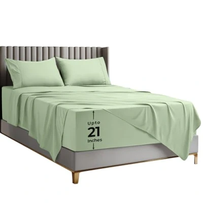 Immagine di Utopia Bedding Set di lenzuola per letto queen size, in morbida microfibra, lussuose con tasche profonde, federe ricamate, lenzuolo angoli laterali riporre oggetti, 4 pezzi, color