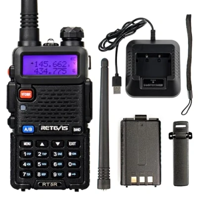 Immagine di Retevis RT5R Walkie Talkie, Doppia Banda Radio Ricetrasmittenti Professionali, 128 Canali CTCSS/DCS VOX Torcia LED Allarme di Emergenza, Ricarica Talkie Ham Amateur Radio，caccia (Nero,1 Pezzo)