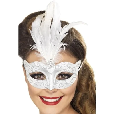 Immagine di SMIFFYS Maschera veneziana con strass, argento, piume