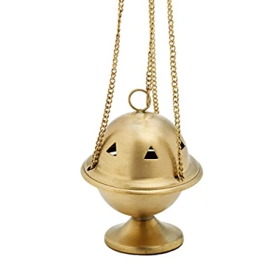 Immagine di NKlaus bruciatore d&#039;incenso con catena 30cm ottone decorazione color oro 7530