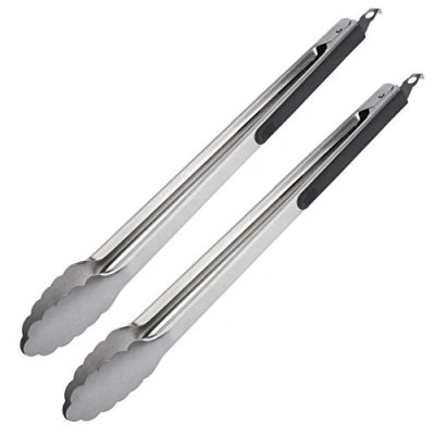 Immagine di Westmark Pinza per Barbecue, 2 Pezzi, Lunghezza: 40 cm Ciascuno, Con Impugnatura Gommata, Acciaio Inox/Plastica, Classic Spezial Maxi, Argento/Nero, 151622E3