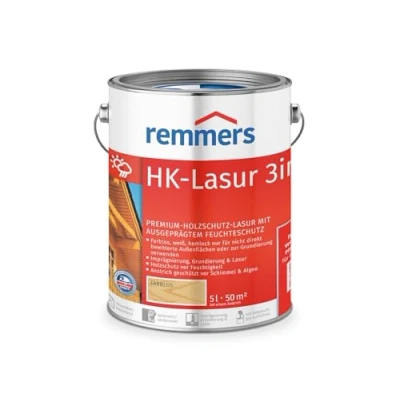 Immagine di Remmers vernice trasparente HK incolore, 5 litri, decorativa premium per esterni, tripla protezione del legno con impregnante + fondo finitura, da umidità e raggi