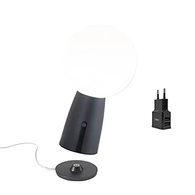 Immagine di [Amazon Exclusive] Zafferano Olimpia Pro Lampada Ricaricabile da Tavolo in Alluminio, Caricatore USB Aiino, LED Dimmerabile Touch,Protezione IP54,Interno/Esterno, Base Ricarica a Contatto,H26cm Grigio
