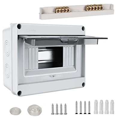 Immagine di scatola dei fusibili a parete, di distribuzione IP65 con 1 fila, 8 moduli, morsetti in ottone, distributore piccole dimensioni per ambienti umidi, giardini, esterni, ville