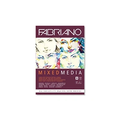 Immagine di Honsell Fabriano Mixed Media Blocco di Carta per artisti, Formato DIN A4, 40 Fogli da 250 g/m², Adatto Tecniche Pittura bagnate e asciutte, Bianco, unità