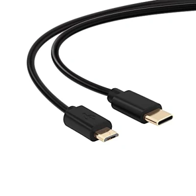 Immagine di conecto cavo di collegamento da USB C a Micro 2.0 1,50 m, contatti spina placcati in oro, dati e ricarica, nero