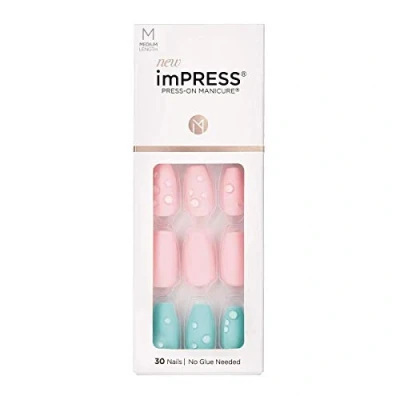 Immagine di KISS ImPRESS Manicure a pressione, goccia di rugiada, quadrata media lunghezza, con tecnologia PureFit, include tampone preparazione, mini lima, bastoncino per cuticole e 30 unghie finte