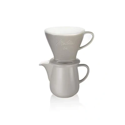 Immagine di Melitta 6768456 Set da caffè con brocca e cono filtrante, 0,6 l, in porcellana, colore: grigio