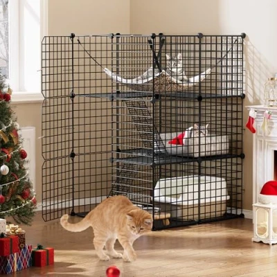 Immagine di YITAHOME Gabbia per Gatti da Esterno/Interno, Recinto con 3 Porte, 2 Scale, Box in Metallo a Livelli Amaca, 1 Gatti, Chinchilla, Nero, 72x72x104 cm