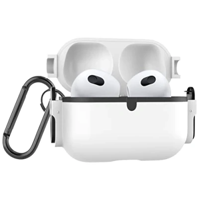 Immagine di MyGadget Cover Rigida Compatibile con Apple AirPods 3 Generazione Custodia per Cuffie Auricolari interno in silicone e apertura a scatto Bianco