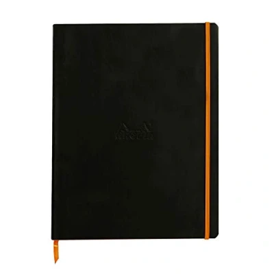 Immagine di RHODIA 117702C Quaderno Flessibile nero A4+ a righe 160 pagine Staccabili Carta Clairefontaine Avorio 90 g/m Segna pagina, Chiusura con elastico Copertina Simil Cuoio Collezione Rhodiarama