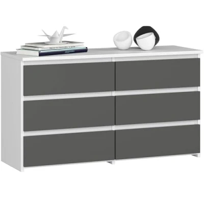 Immagine di AKORD Cassettiera CL 100 6 (2 x 3) Cassetti Moderna Mobiletto per Soggiorno Sala da Pranzo Camera Letto Armadio Cameretta 35 57 cm Bianco + Frontale Grigio Grafite