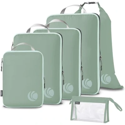Immagine di Cipway Compressore Organizer Valigia,Borsa da Viaggio Espandibile Ultraleggero Salvaspazio per i Vestiti Zaini o Bagagli a Mano(Verde salvia,6 Pezzi)