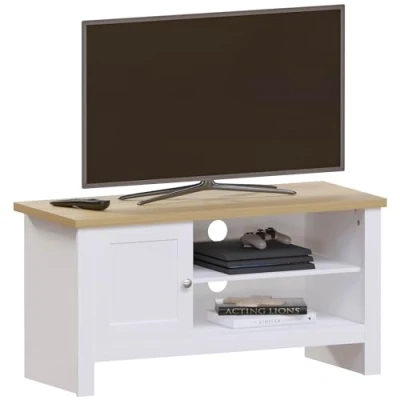 Immagine di Vida Designs Mobile TV Arlington 1 Porta, Derivati dal Legno, Quercia, Piano in truciolare, MDF e melammina, Bianco Rovere, H 49 x L 95 P 39 cm Circa