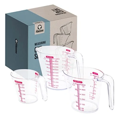 Immagine di Chef Pomodoro Misurini Cucina Set da 3, Include 1 x Caraffa Graduata L, 500 ml e 250 ml, Brocca Privo di BPA, Infrangibili Salvaspazio, Misure Rosse