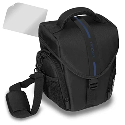 Immagine di Essex Custodia grande per reflex con parapioggia e pellicola protettiva display fotocamera Panasonic Lumix DMC G70/G81/GM5/GX80/GH4/GX8/Sony Alpha 6500/Nikon D5600, colore: Blu