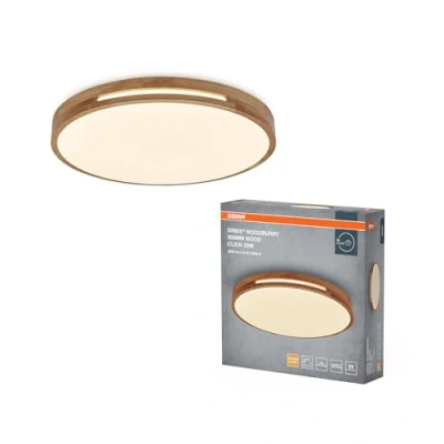 Immagine di OSRAM ORBIS Woodburry LED wall/ceiling light with wood decor, 16 W, 1,000 lm, 3,000 K, 300 mm diameter, 830 friendly warm white, IP20 protection, mounting screws and dowels included