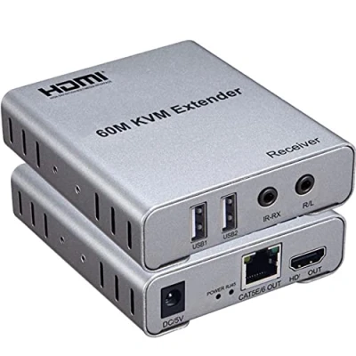 Immagine di Swallows Extender HDMI KVM USB 60M, con audio 1080P R/L di CAT5E Cat6 RJ45 Cavo Ethernet Trasmettitore Ricevitore Convertitore video PC Laptop a monitor TV