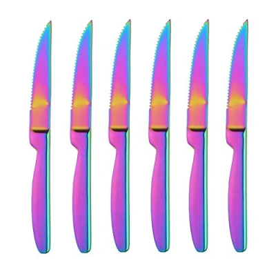 Immagine di Bisda Seghettato coltelli da bistecca Acciaio Inox Tavola arcobaleno Set di 6 cucina seghettati Lunghezza 22 cm/ 8,66 inch